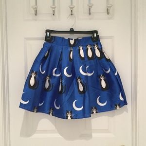 Moons and Cats Indigo Blue Flare Skirt